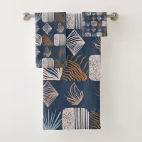 Bold Caribbean Tribal Mudcloth: Navy Blue, Boho Bath Towel Set