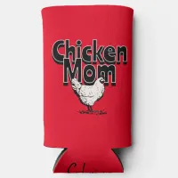 Black and White Vintage Chicken Mom Personalized Seltzer Can Cooler
