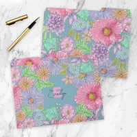 Colorful Hand-Painted Flowers and Leaves Botanical File Folder