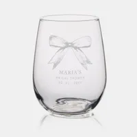 Coquette Ribbon Bow Bridal Shower Stemless Wine Glass