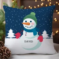 Personalized Snowman Boy Christmas Throw Pillow