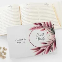 Coral Blush Pampas Coastal Beach Wedding Guest Book