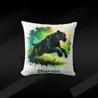 Black Panther with green surroundings Monogram | Throw Pillow