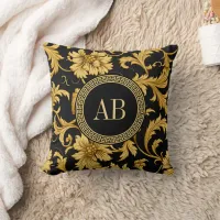 Monogram Black Gold Classy Elegant Pattern Throw Pillow