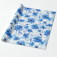 Watercolor Style Cornflower Type Blue Flower Wrapping Paper