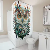  "Mystical Symmetry: Vibrant Owl Art" Shower Curtain