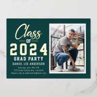 2024 Grad Party | Deep Aqua Photo Graduation Foil Invitation