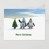Penguin Pair with Tree Holiday Postcard