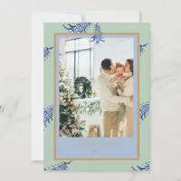 Chinoiserie Christmas  Blue Sage Pagoda 2Photo  Holiday Card