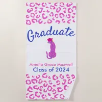 Graduation Pink Leopard Beach Towel