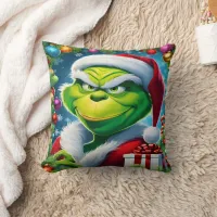 Grinch in festive mood with gifts! throw pillow