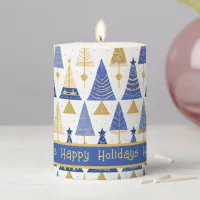 Blue Gold Christmas Merry Pattern#25 ID1009 Pillar Candle