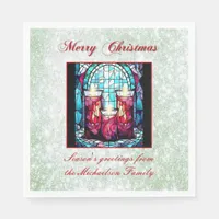 Green Glitter Christmas Stained Glass Candles Napkins