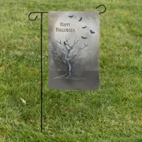 Spooky Halloween Tree with Raven and Bats Garden Flag