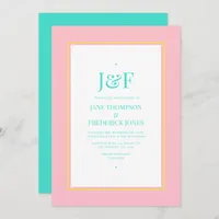 Turquoise, Yellow and Pink Wedding Invitation