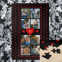 Photo Collage Family Personalized Red Heart & Name Jigsaw Puzzle