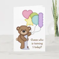 Teddy Bear with Balloons Kids First Birthday Card