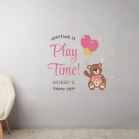 Adorable Teddy Bear Pink Balloon Baby Girl Nursery Wall Decal