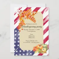 Patriotic US Flag Script Thanksgiving Dinner Party Invitation