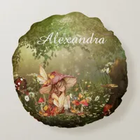 Cute Mushroom Fairy in the Forest Round Pillow