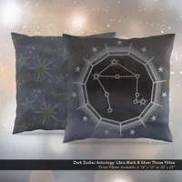 Dark Zodiac Astrology: Libra Black & Silver Throw Pillow