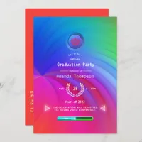 Glowing Neon Rainbow Virtual Graduation Party Invi Invitation