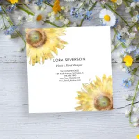 Yellow Sunflower Watercolor Florist Square Business Card