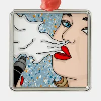 Retro Style Vaping Lady Christmas   Metal Ornament