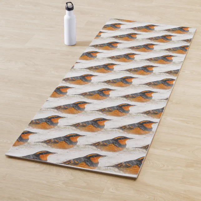 Beautiful Varied Thrush on a Snowy Winter's Day Yoga Mat