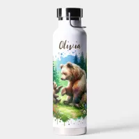 Cute Watercolor Bear and Cub Personalized Water Bottle