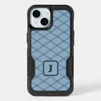 Art Deco-Inspired Slate and Forest Monogram iPhone 15 Case