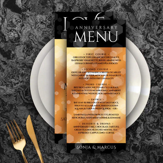 Elegant 7th Copper Wedding Anniversary Celebration Menu