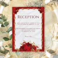 Red and Gold Elegant Floral Wedding Reception Enclosure Card
