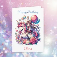 Anime Girl on Unicorn Plus Coloring Page Birthday Card
