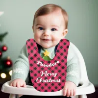 Red Buffalo Plaid Check Merry Christmas Baby Bib