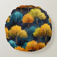 Colorful November Trees Sitting on a Hillside Round Pillow