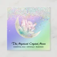 *~* Moon Crystals Floral OMBRE Holo Glitter  Square Business Card