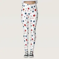 Patriotic Red White Blue Star Pattern Leggings