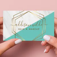 Geometric Marble Modern Teal And Gold Trendy Chic Business Card