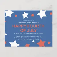 Minimalist Independence Day 4th of July Invitation Postcard