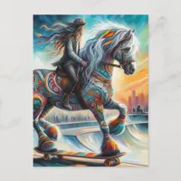 Skateboarding Horse and Rider Postcard