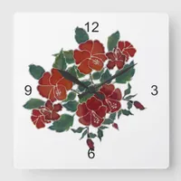 Clock - Red Tropical Flowers