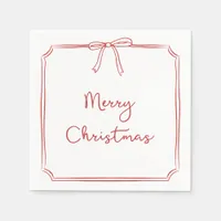 Minimalist Merry Christmas Handwritten Bow Design Napkins