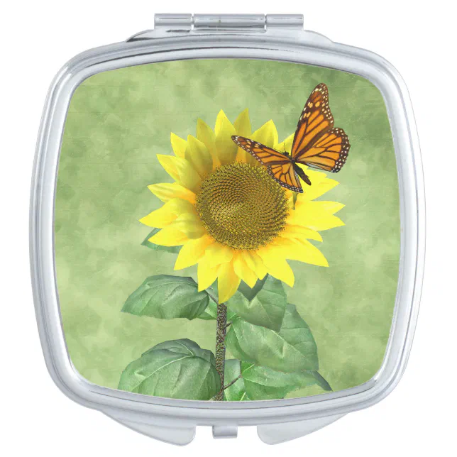 Pretty Yellow Sunflower and Orange Butterfly Makeup Mirror