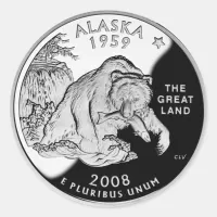 Faux Alaska State Quarter The Great Land Grizzly Classic Round Sticker