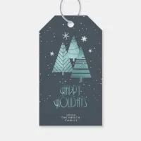 Christmas Trees and Snowflakes Teal ID863 Gift Tags