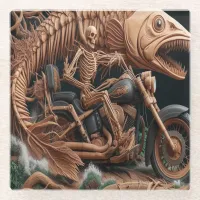 skeleton rode his chopper bike down trail glass coaster