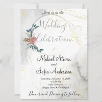 Marvellous Golden Flowers with Marble Background I Invitation