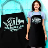 Monogram Aqua Blue Beauty Salon Tools Stylist Blck Apron