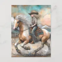 Cowgirl on a Pinto Postcard